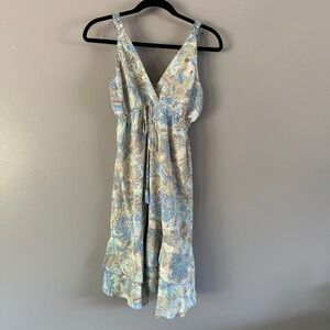 Mamey Boutique Tropical Vacation‎ Mini Dress | Light Blue + Neutral Tan